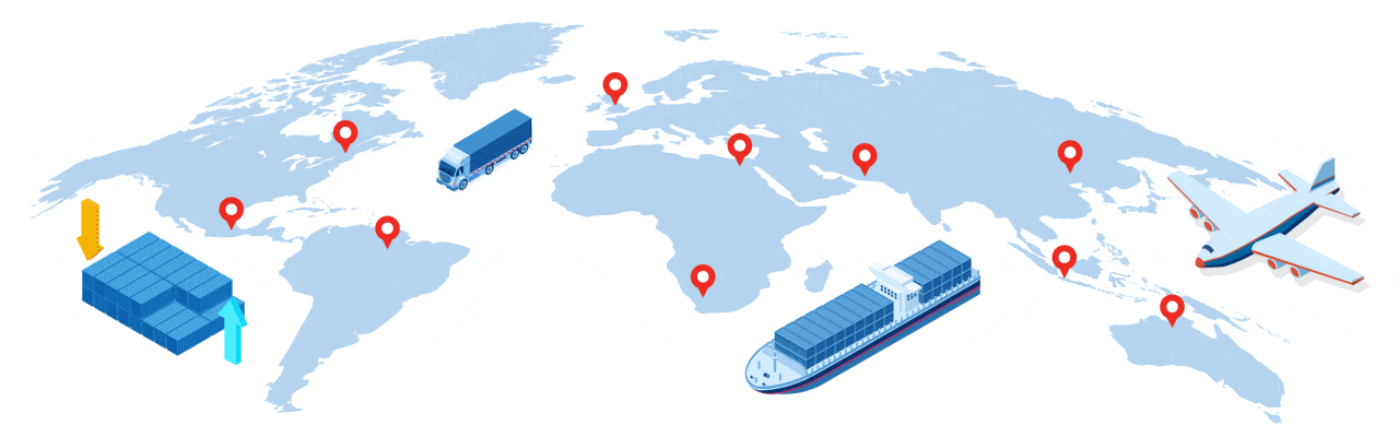 Global trade lanes connecting importers, exporters and logistics providers on TradeData.Pro